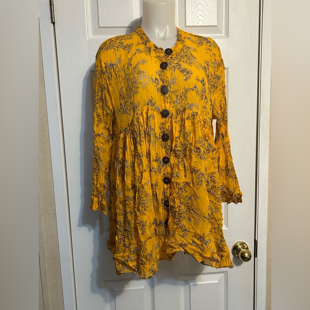 Free people Yellow Floral Button-Up Tunic